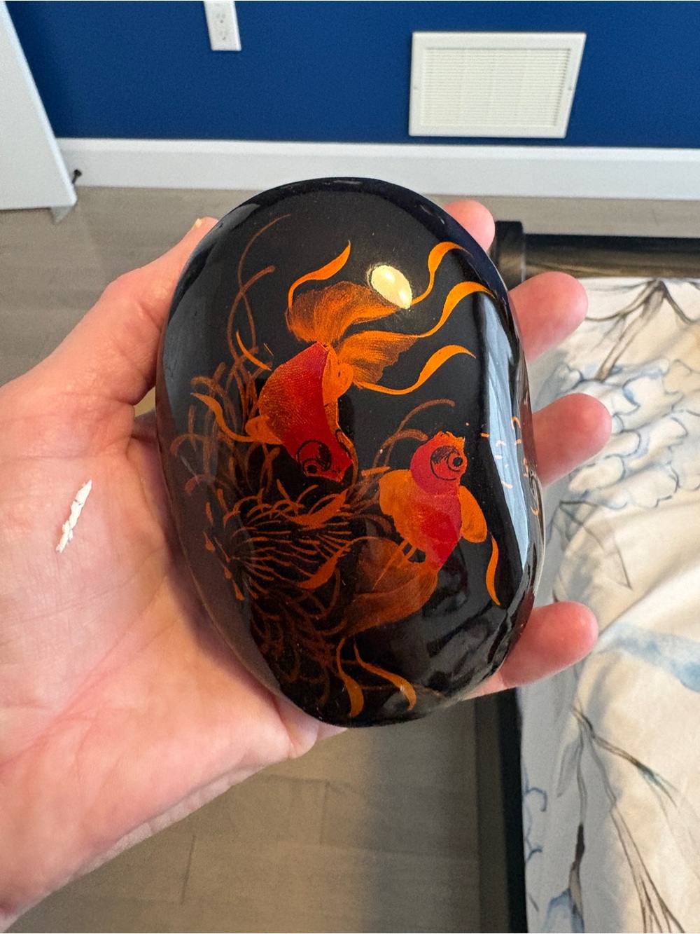 Hand-Painted/Resin Coated Paperweight with Koi Fish